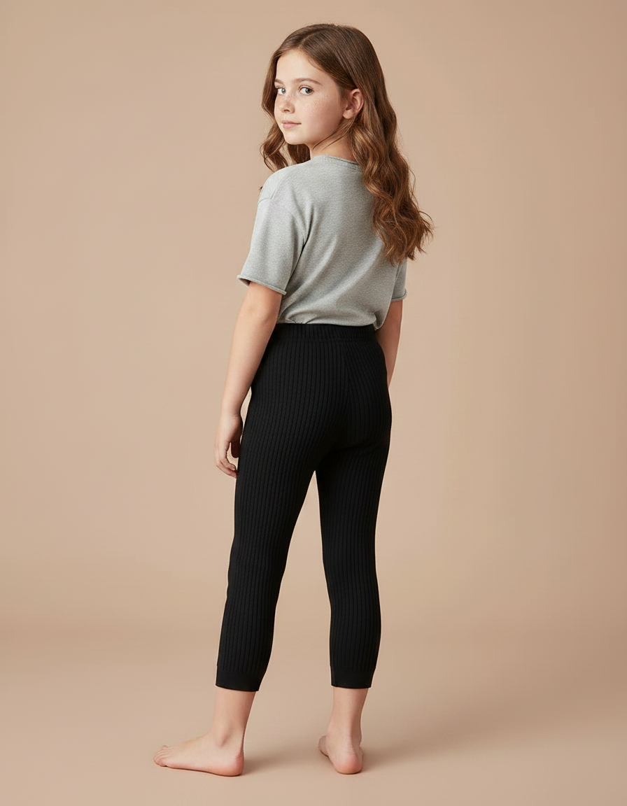 Pantalon Noir Côtelé Court Extensible Enfant - Maille - vue 2