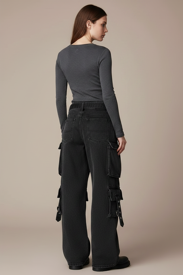 Pantalon Treillis Noir Femme - Jean - vue 2