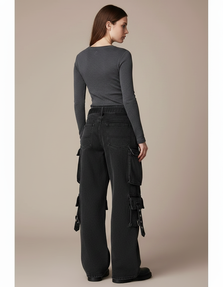 Pantalon Treillis Noir Femme - Jean - vue 2