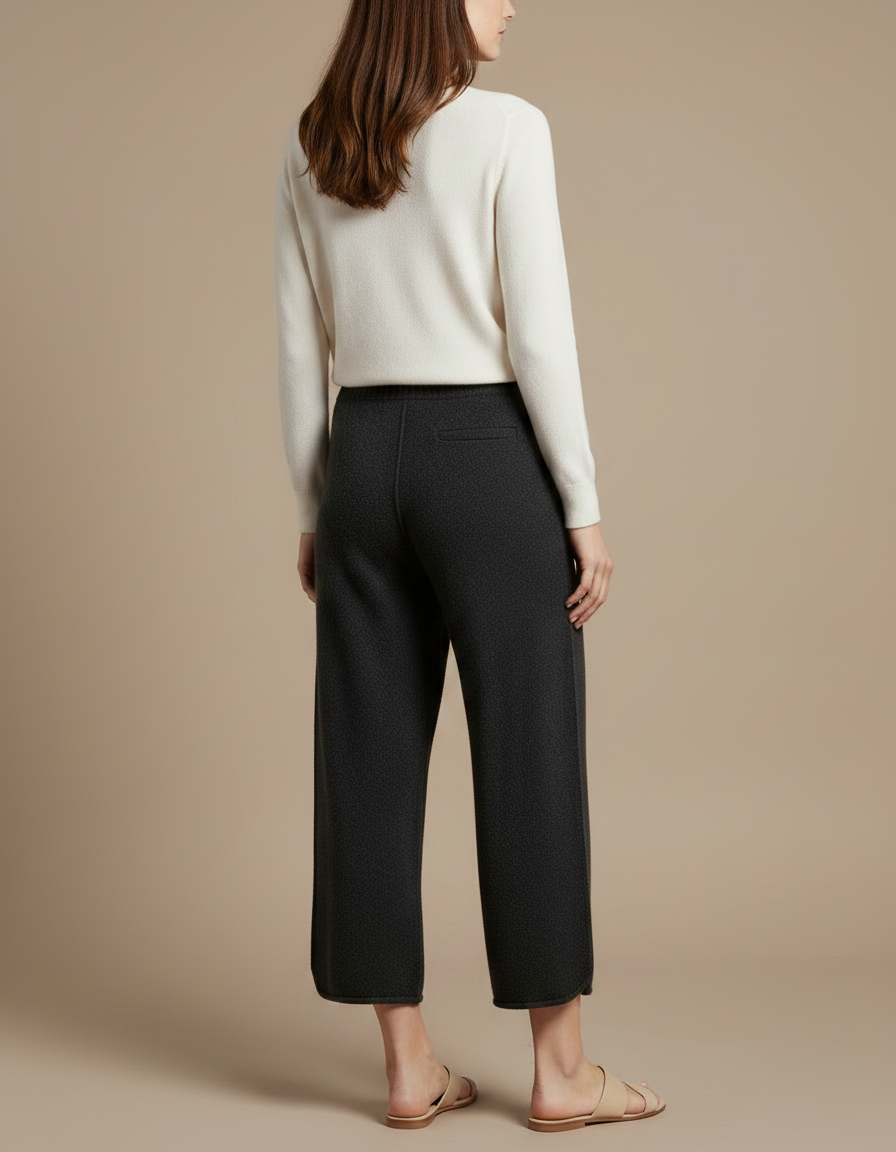 Pantalon Noir Tricoté Ample Confortable Chaud Décontracté - Gris Maille - vue 2