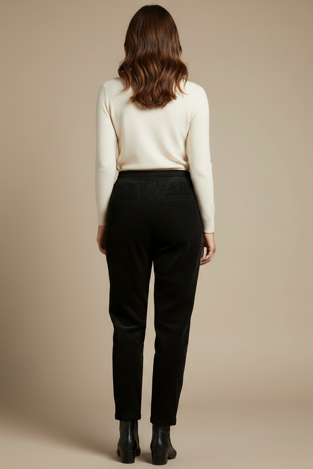 Pantalon Velours Côtelé Noir - Cordé - vue 2