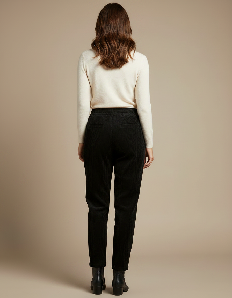 Pantalon Velours Côtelé Noir - Cordé - vue 2