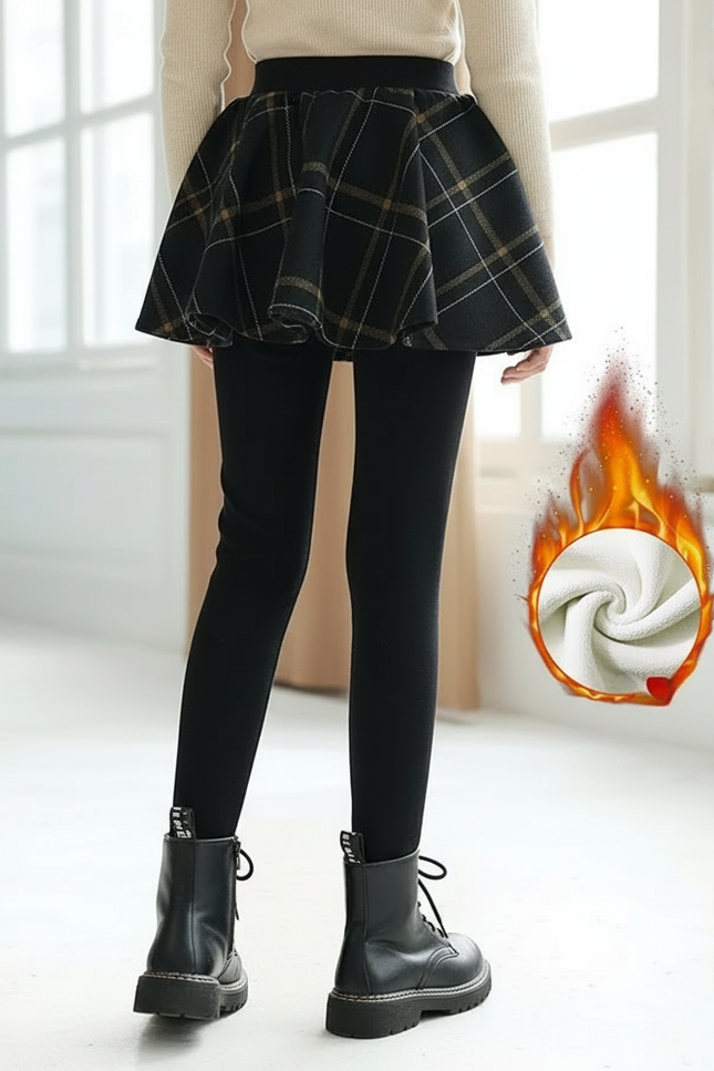 Pantalon Noir Plaid Jupe Intégrée Épais Fille - Molleton