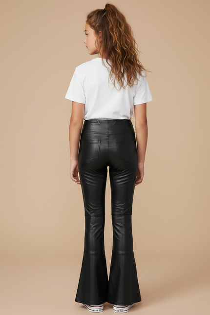Pantalon Noir Similicuir Évasé Brillant Fille - Simili cuir - vue 2
