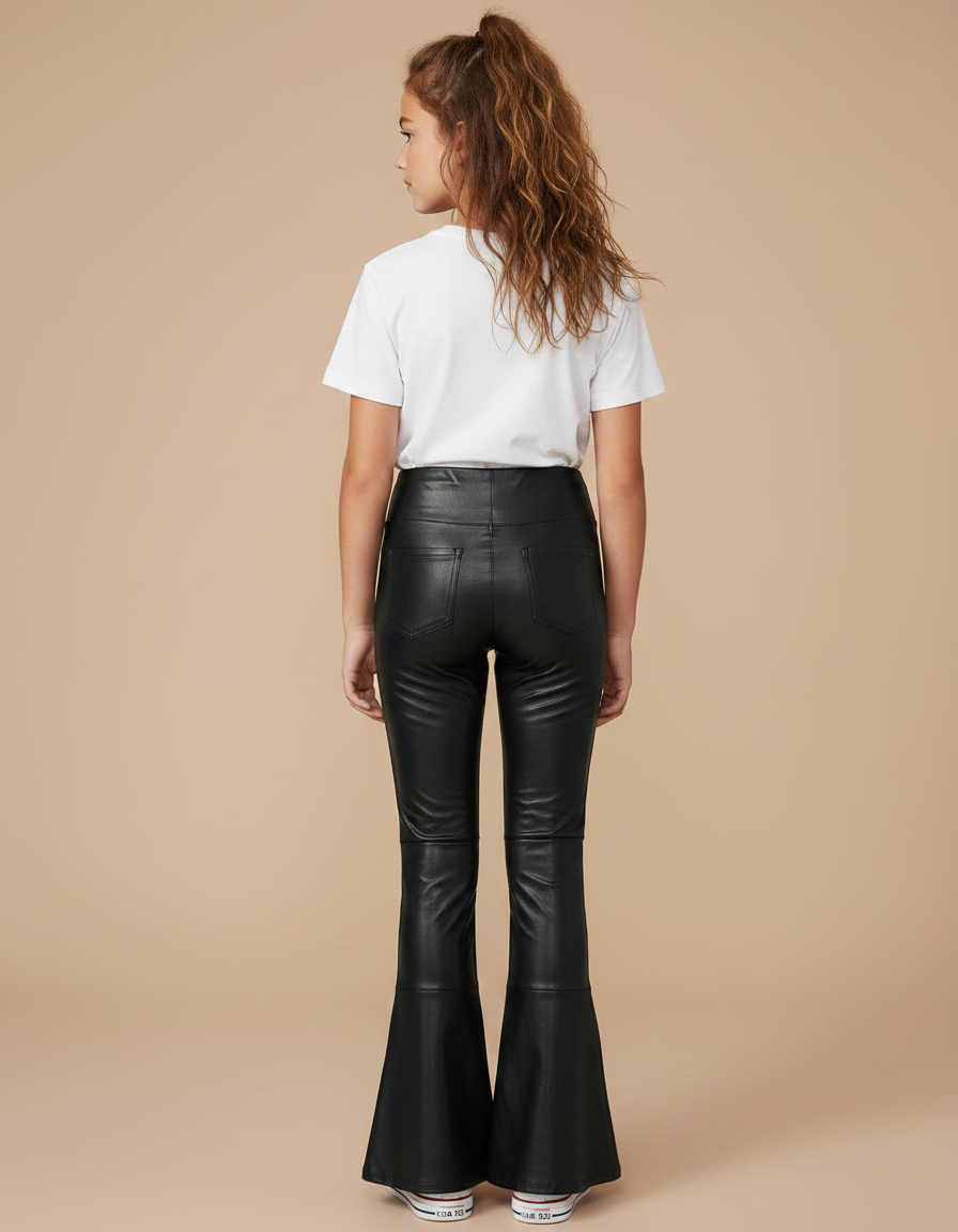 Pantalon Noir Similicuir Évasé Brillant Fille - Simili cuir - vue 2