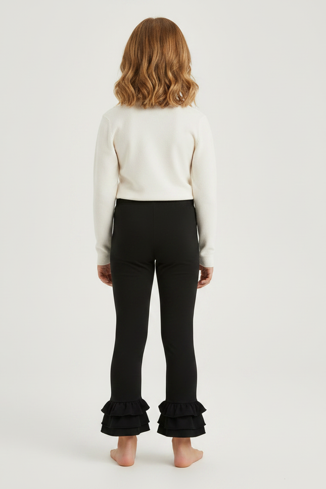 Pantalon Noir Volants Fille Confortable Extensible - Maille - vue 2