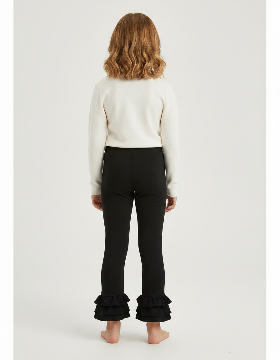 Pantalon Noir Volants Fille Confortable Extensible - Maille - vue 2