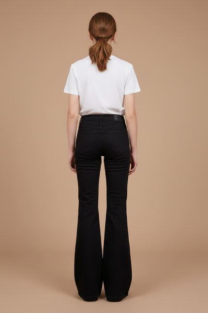 Pantalon Noir Évasé Taille Haute Ajusté Femme - Jean - vue 2