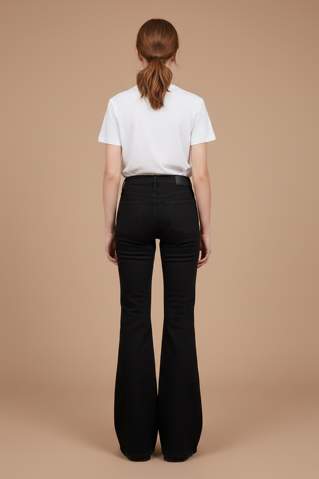 Pantalon Noir Évasé Taille Haute Ajusté Femme - Jean - vue 2
