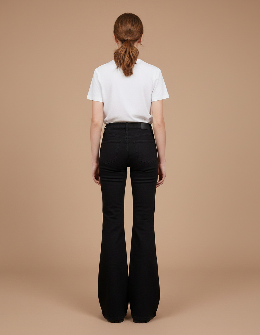 Pantalon Noir Évasé Taille Haute Ajusté Femme - Jean - vue 2