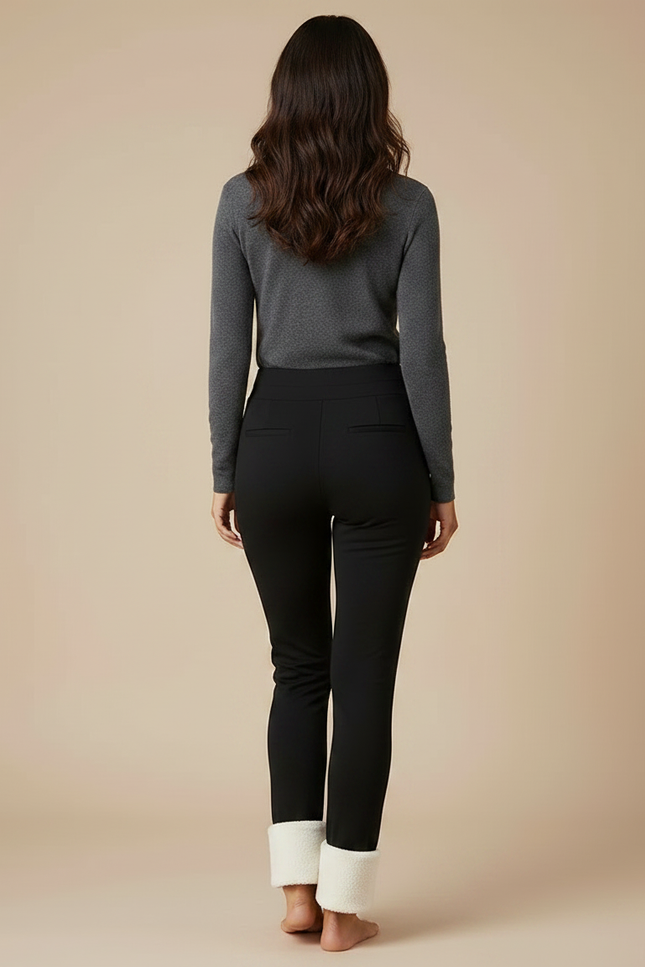Pantalon Noir Slim Doublé Polaire Chaud Femme - Polyester - vue 2