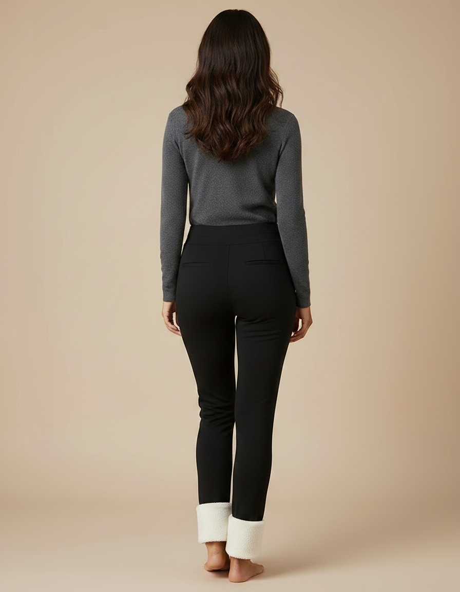 Pantalon Noir Slim Doublé Polaire Chaud Femme - Polyester - vue 2