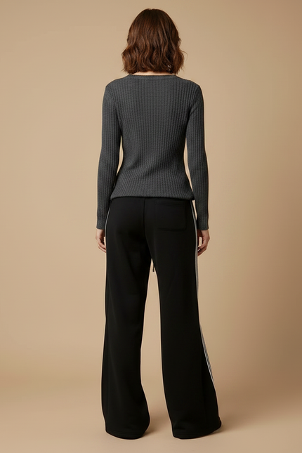 Pantalon Fluide Femme Noir Et Blanc - Molleton - vue 2