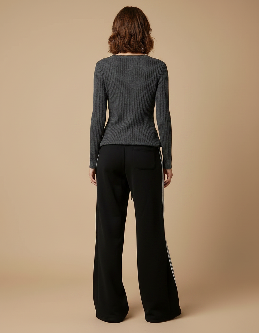 Pantalon Fluide Femme Noir Et Blanc - Molleton - vue 2