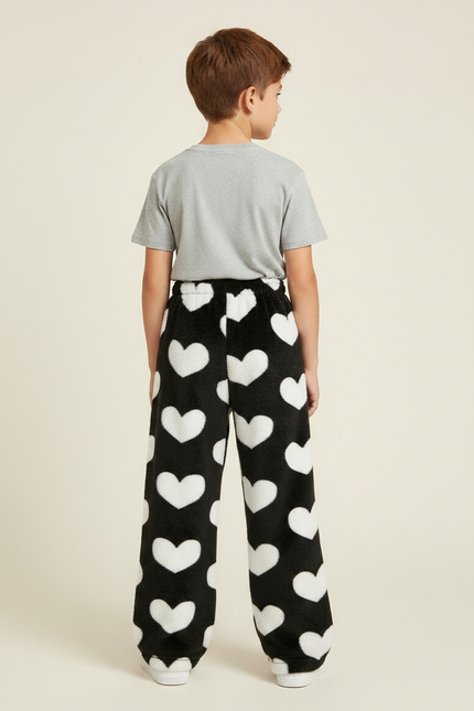 Pantalon Noir Velours Cœurs Ample Doux Confortable - Molleton - vue 2