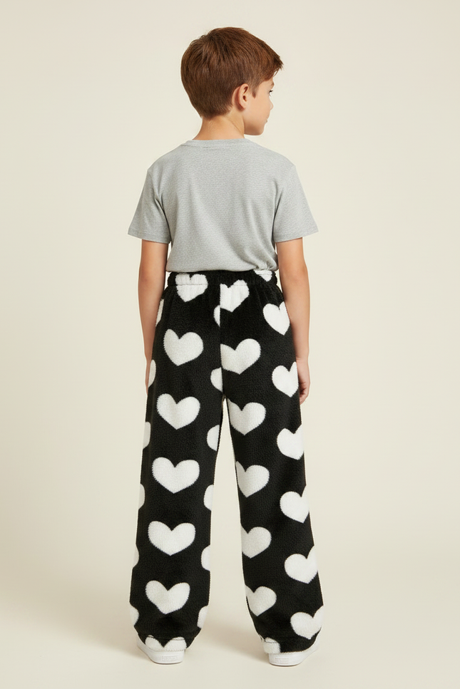 Pantalon Noir Velours Cœurs Ample Doux Confortable - Molleton - vue 2