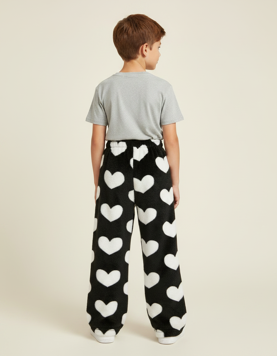Pantalon Noir Velours Cœurs Ample Doux Confortable - Molleton - vue 2