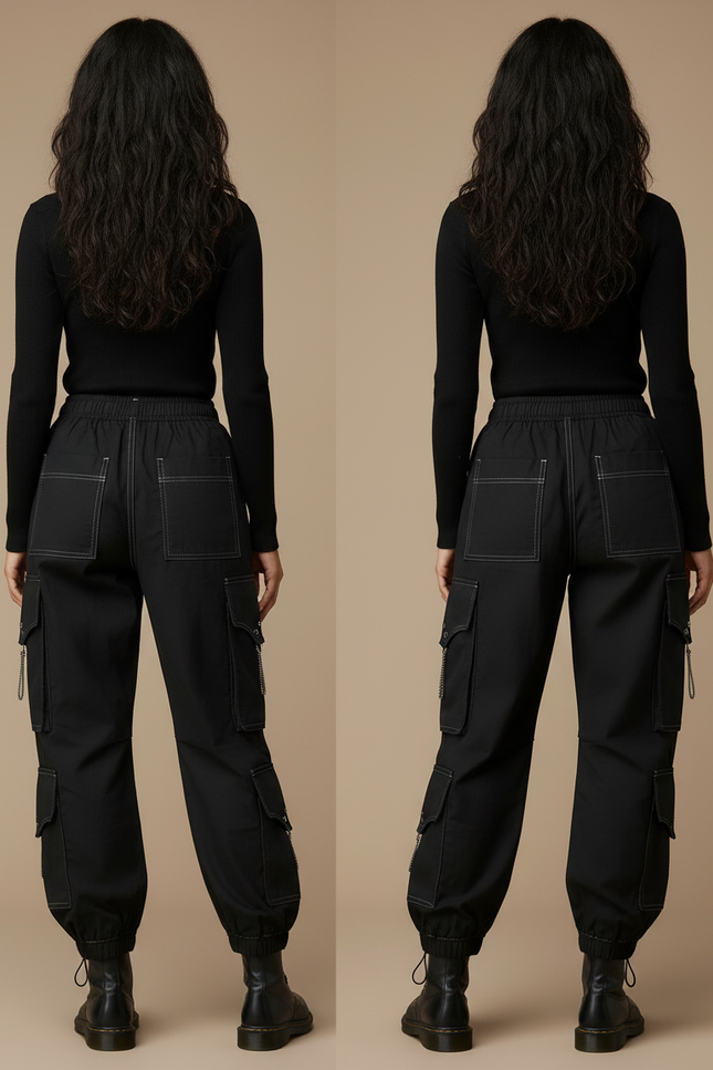 Pantalon Noir Ligne Blanche - Toile - vue 2