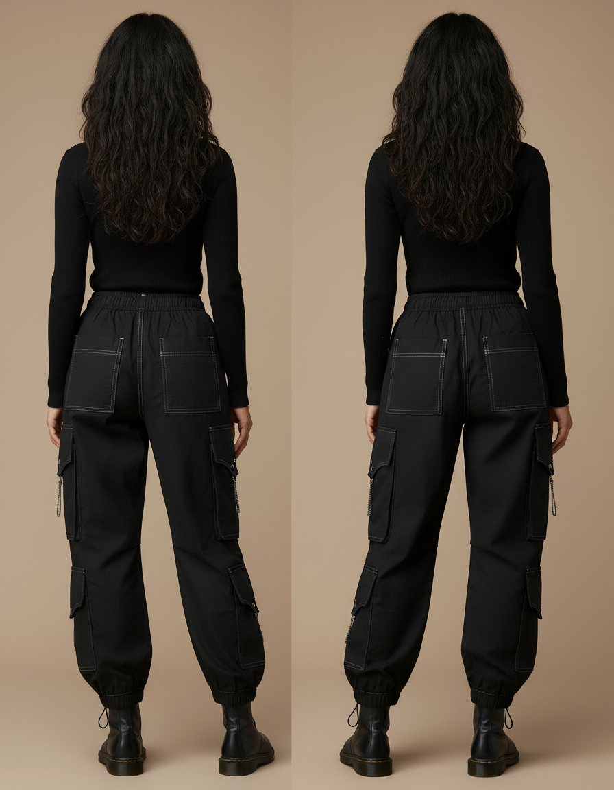 Pantalon Noir Ligne Blanche - Toile - vue 2