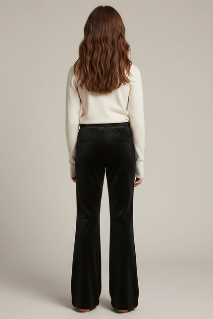Pantalon Noir Velours Évasé Étoiles Strass Fille - vue 2