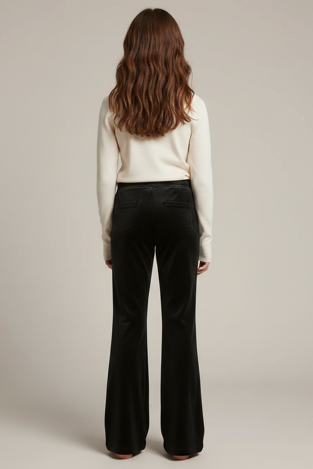 Pantalon Noir Velours Évasé Étoiles Strass Fille - vue 2