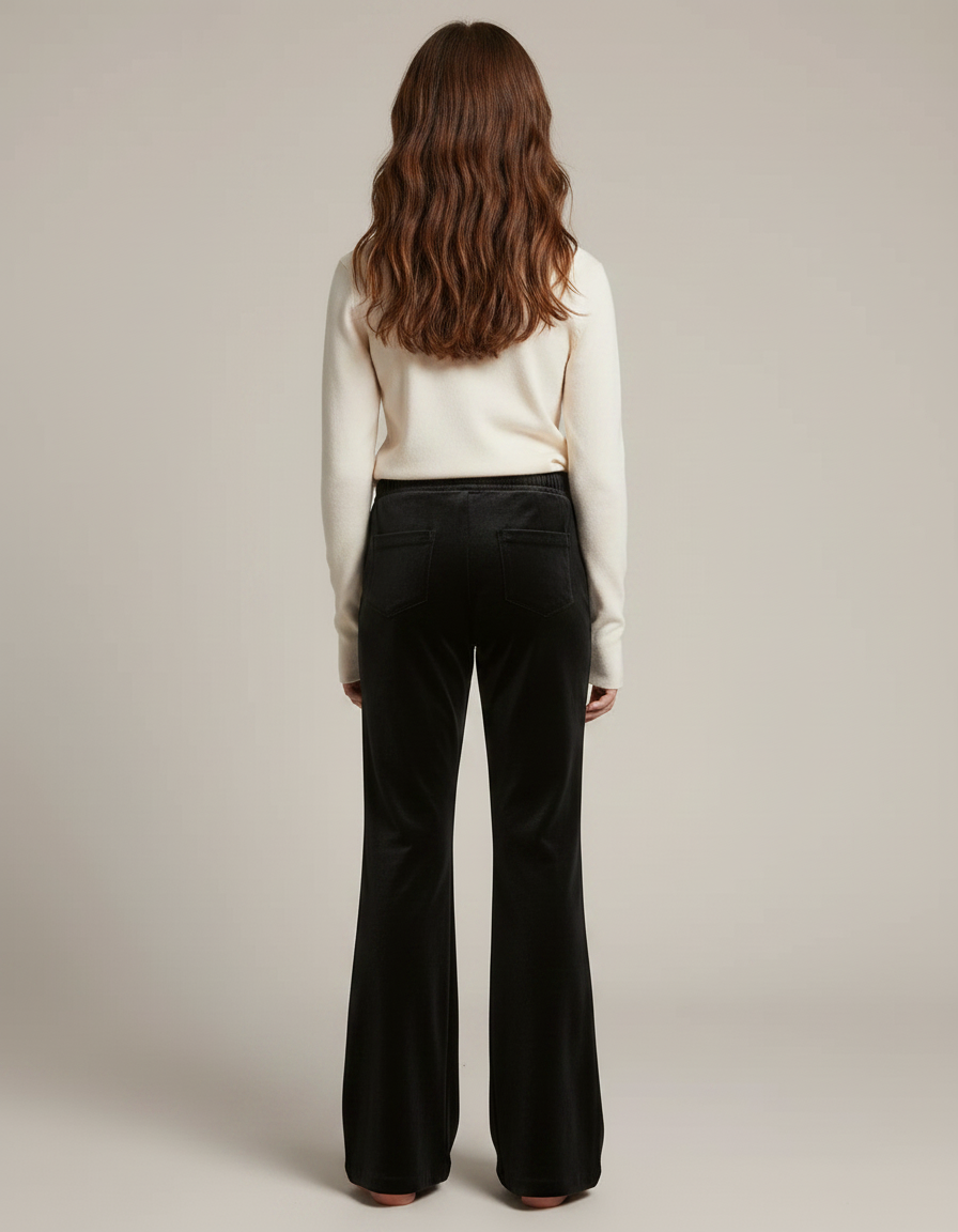 Pantalon Noir Velours Évasé Étoiles Strass Fille - vue 2
