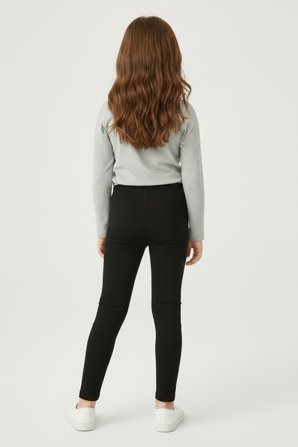 Pantalon Noir Fille Simple Confortable Extensible - Maille - vue 2