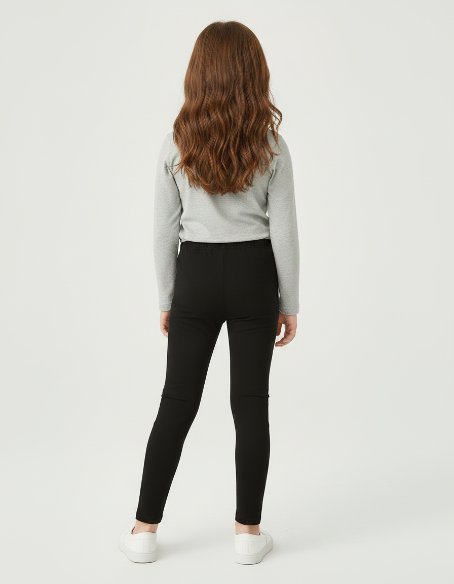 Pantalon Noir Fille Simple Confortable Extensible - Maille - vue 2