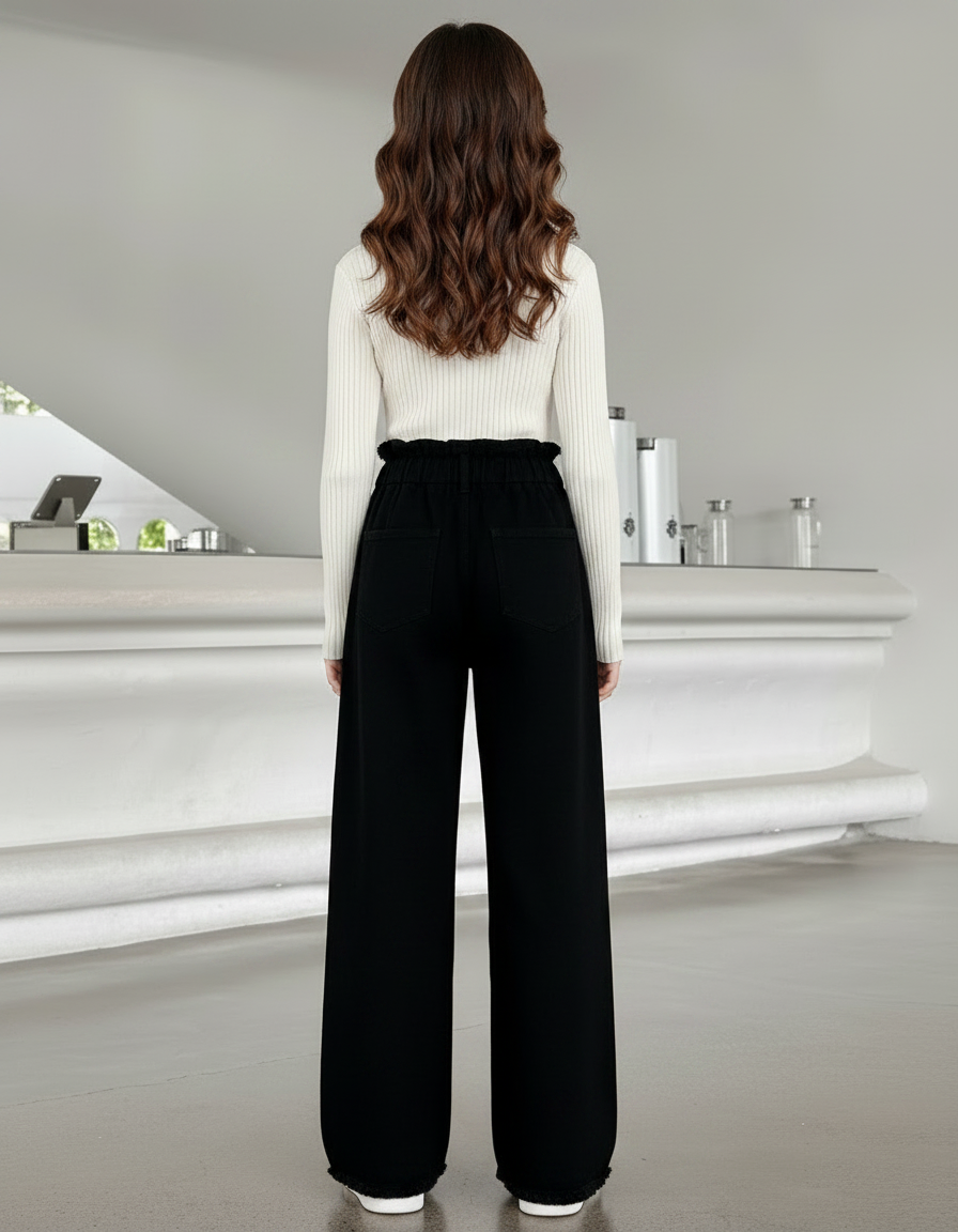 Pantalon Noir Ample Denim Fille Décontracté - Jean - vue 2