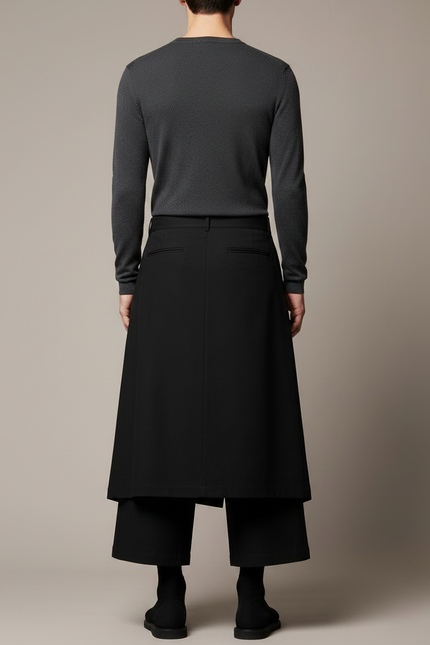 Pantalon Noir Jupe-culotte Superposée Ample Décontracté Homme - Polyester - vue 2
