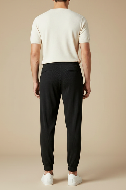 Pantalon Noir Plissé Ample Cordon Décontracté Homme - Polyester - vue 2