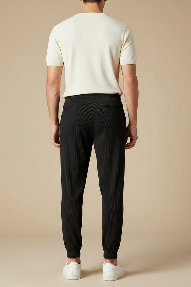 Pantalon Noir Plissé Ample Cordon Décontracté Homme - Polyester - vue 2