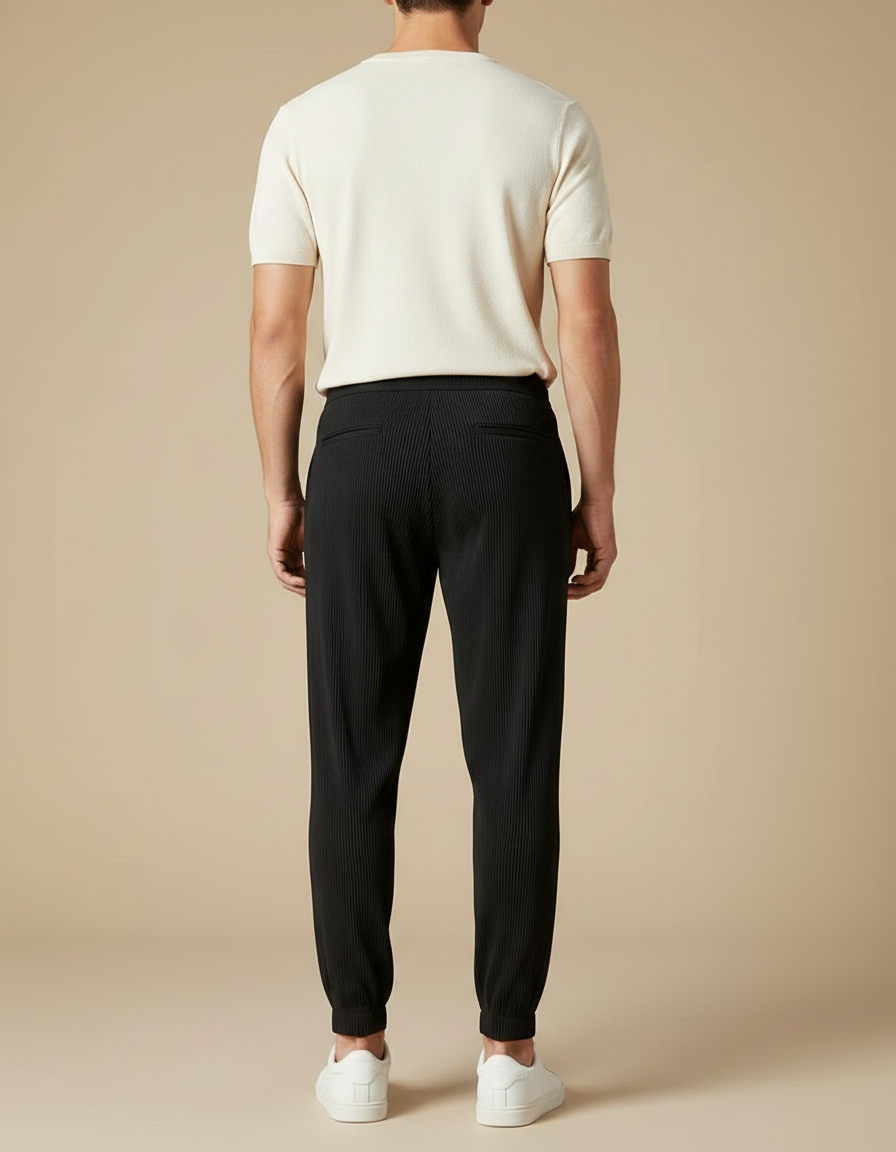 Pantalon Noir Plissé Ample Cordon Décontracté Homme - Polyester - vue 2