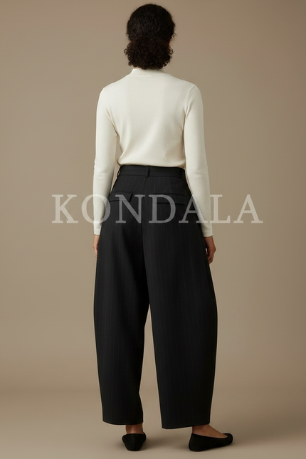 Pantalon Plissé Noir Femme - Laine - vue 2