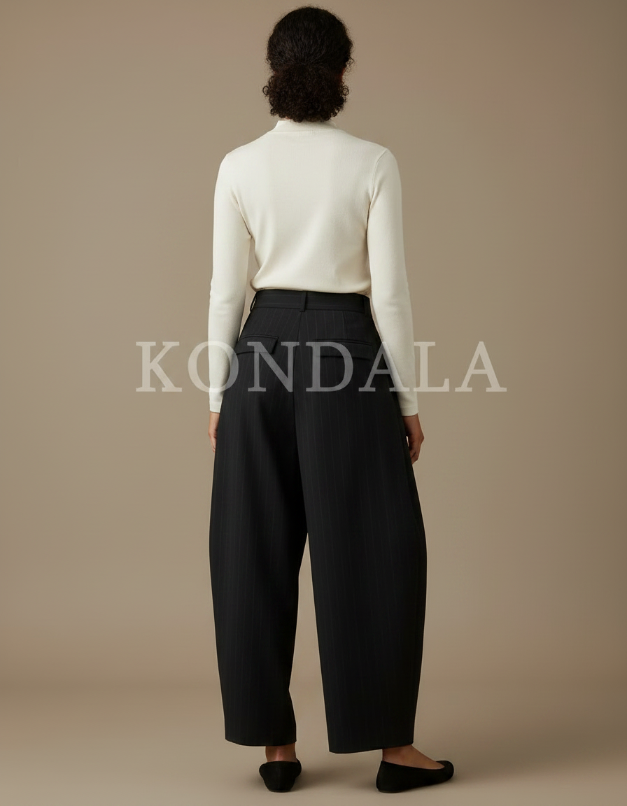 Pantalon Plissé Noir Femme - Laine - vue 2