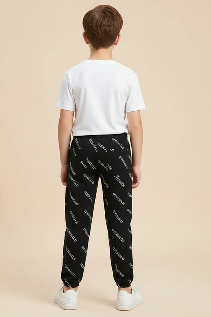 Pantalon Noir Imprimé Lettres Garçon Jogger Décontracté - Molleton - vue 2