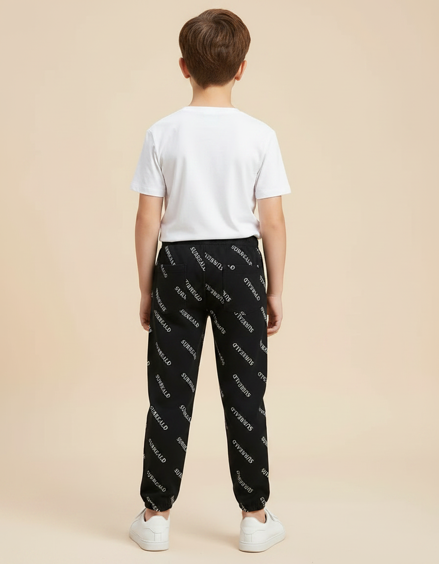 Pantalon Noir Imprimé Lettres Garçon Jogger Décontracté - Molleton - vue 2
