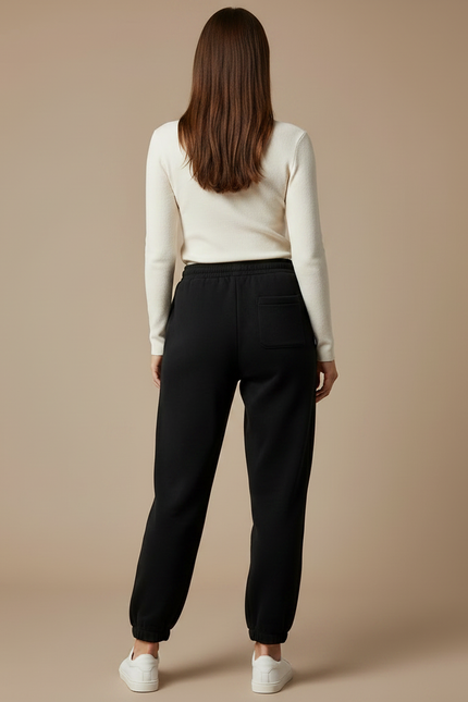 Pantalon Noir Molletonné Ample Confortable Décontracté Femme - vue 2