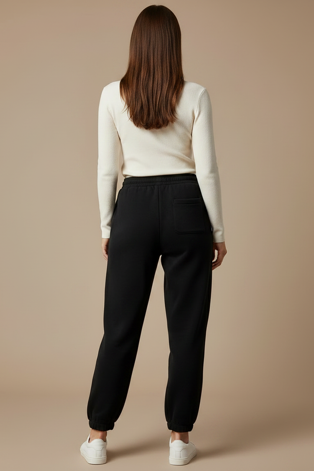 Pantalon Noir Molletonné Ample Confortable Décontracté Femme - vue 2