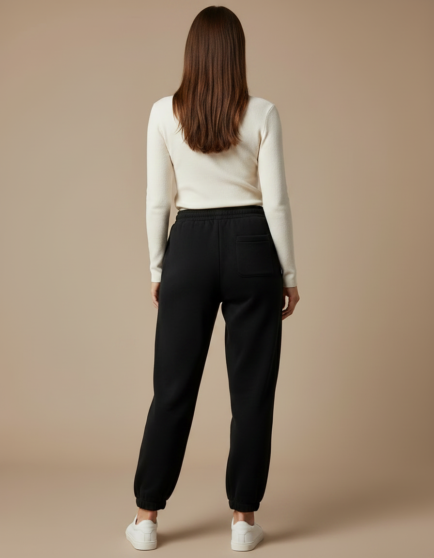 Pantalon Noir Molletonné Ample Confortable Décontracté Femme - vue 2