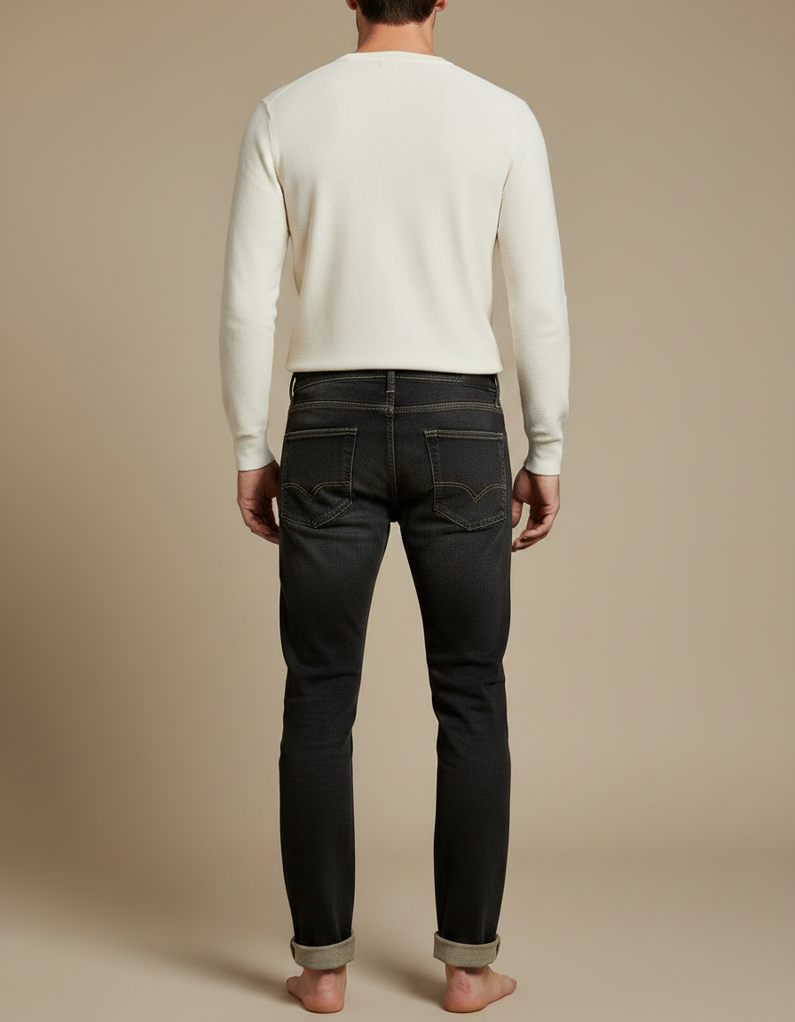 Pantalon Noir Décontracté Homme Coupe Droite - Jean - vue 2