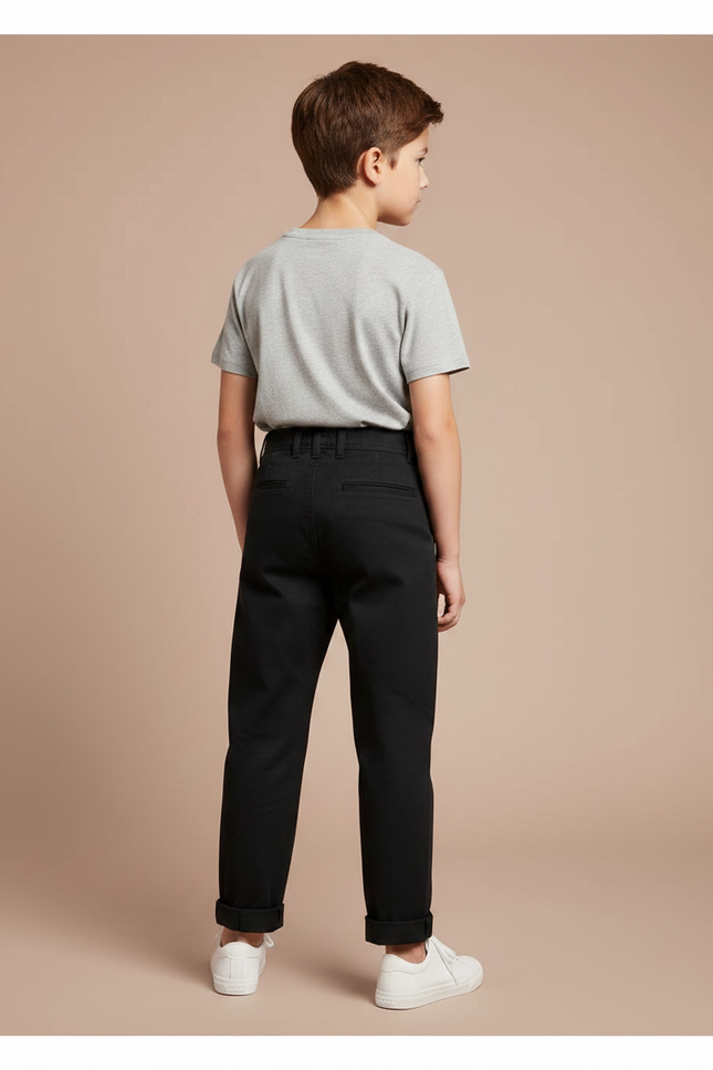 Pantalon Noir Garçon Coton Ample Décontracté - Gabardine - vue 2