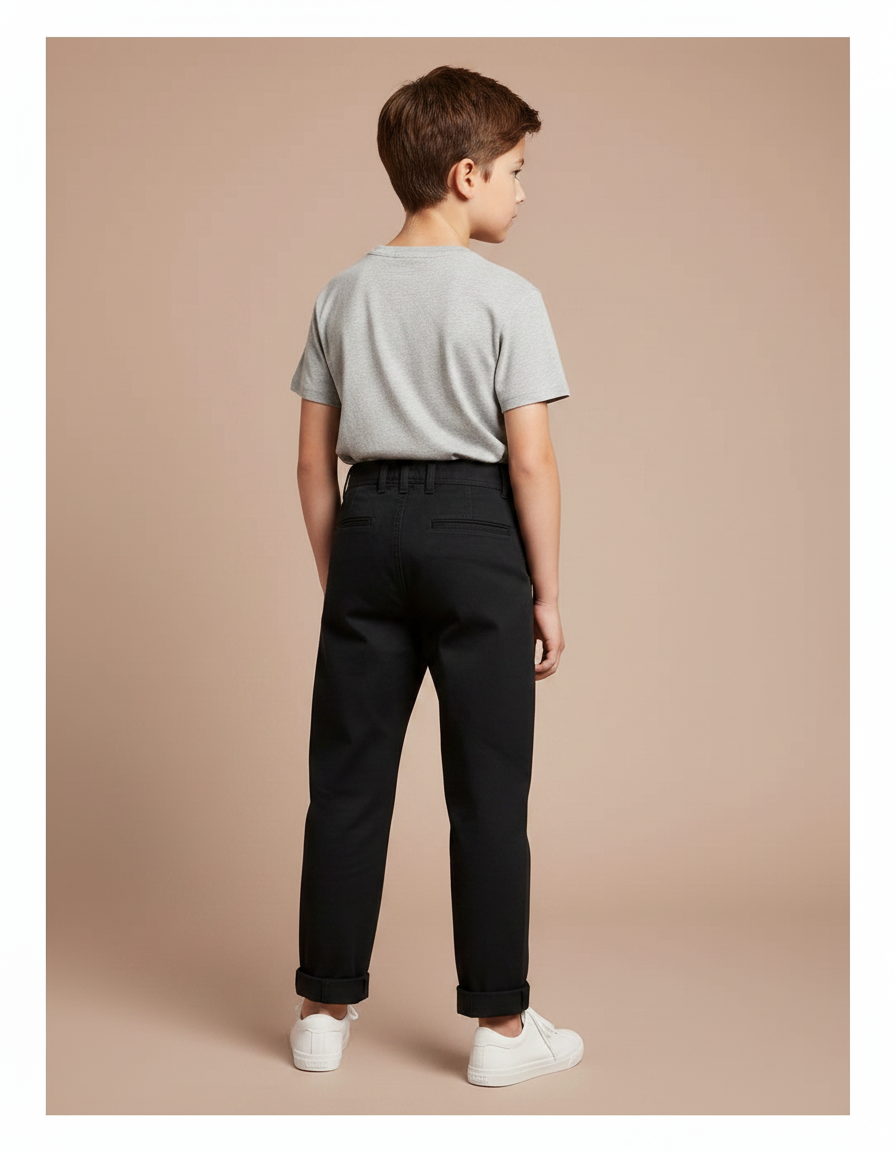 Pantalon Noir Garçon Coton Ample Décontracté - Gabardine - vue 2