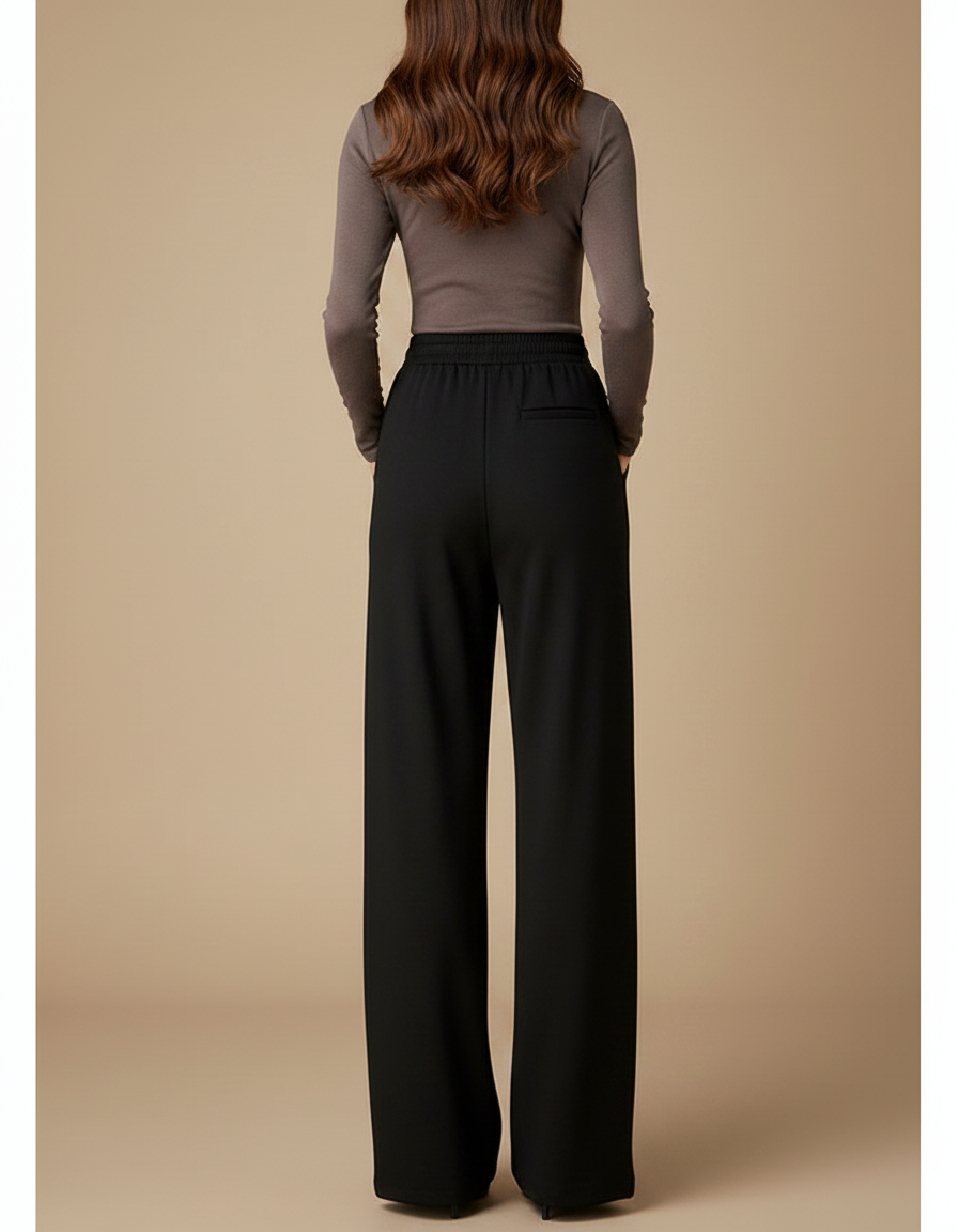 Pantalon Fluide Noir Taille Elastique - Polyester - vue 2