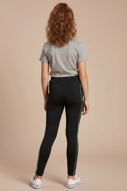 Pantalon Noir Legging Sport Enfants Rayures Vertes - Polyester - vue 2