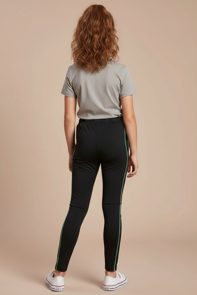 Pantalon Noir Legging Sport Enfants Rayures Vertes - Polyester - vue 2