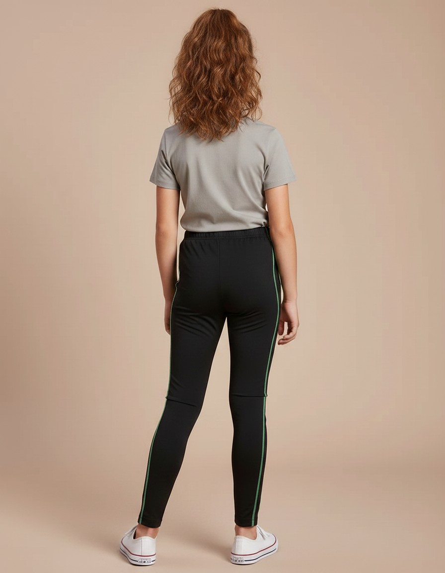 Pantalon Noir Legging Sport Enfants Rayures Vertes - Polyester - vue 2