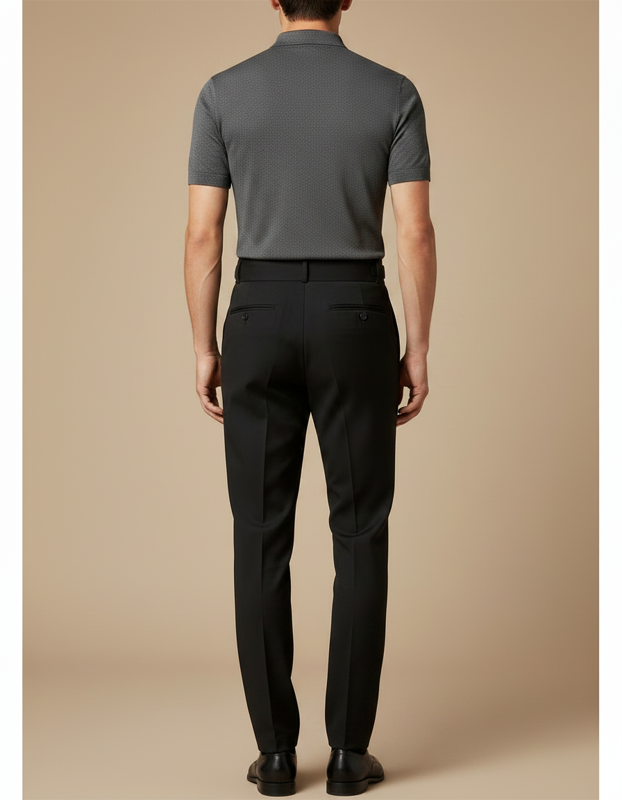 Pantalon Noir Habillé Homme Taille Haute Élégant - Gabardine - vue 2