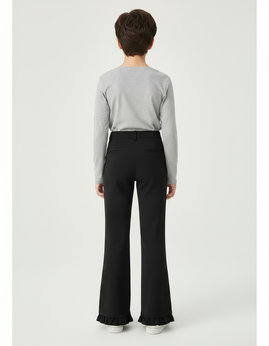 Pantalon Noir Évasé Volants Nœuds Fille Élégant - Polyester - vue 2