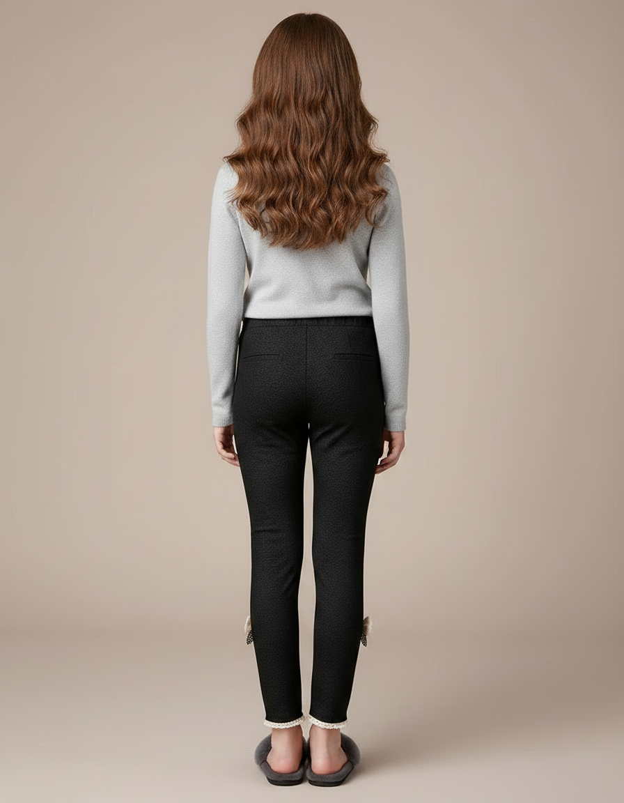 Pantalon Noir Fille Motif Discret Nœuds Cheville - Maille - vue 2